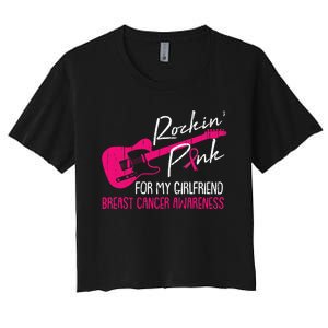 For My Girlfriend Breast Cancer Awareness Boyfriend Warrior Women's Crop Top Tee