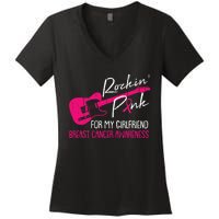 For My Girlfriend Breast Cancer Awareness Boyfriend Warrior Women's V-Neck T-Shirt