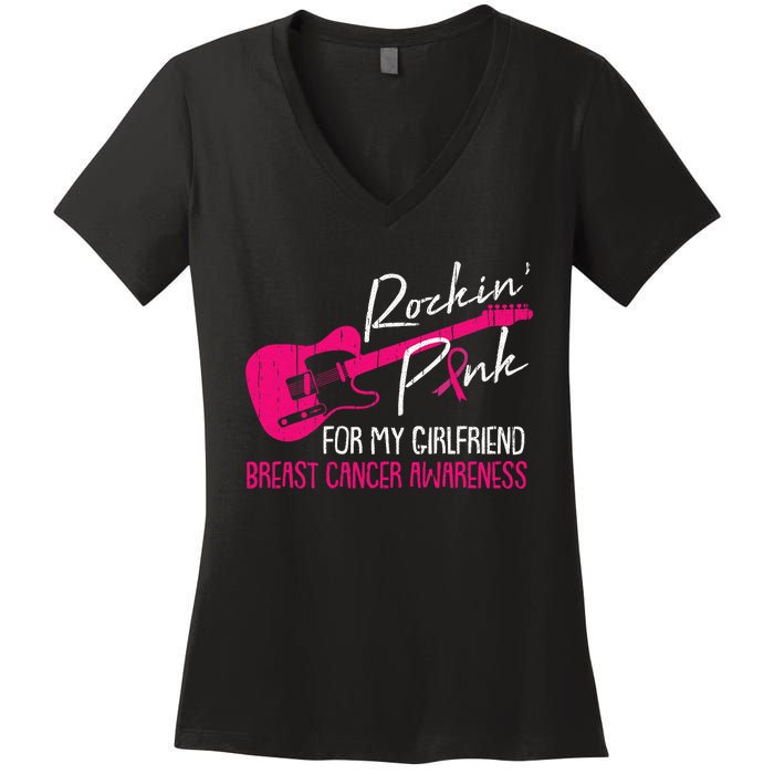 For My Girlfriend Breast Cancer Awareness Boyfriend Warrior Women's V-Neck T-Shirt