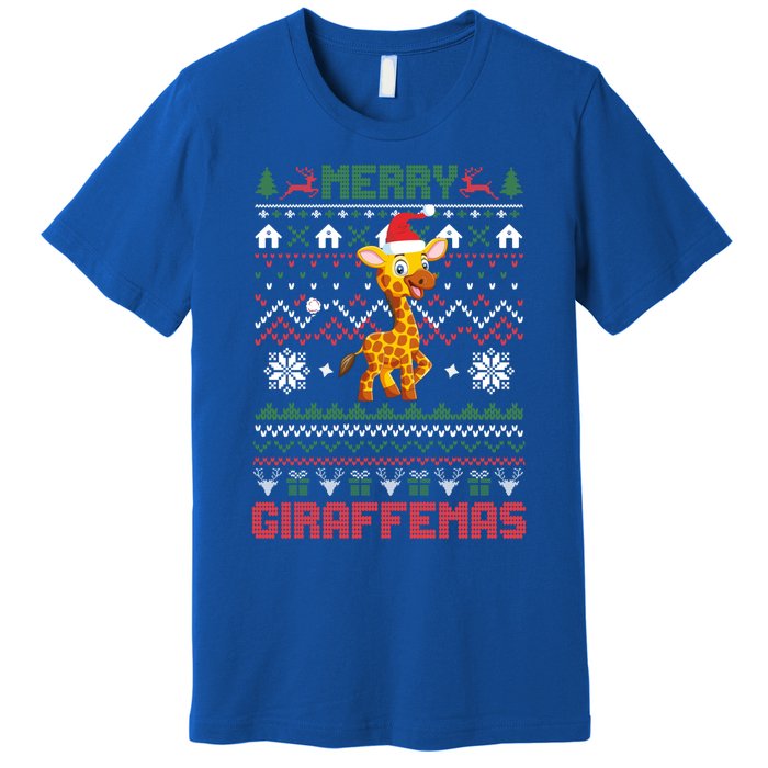 Funny Merry Giraffetmas Ugly Christmas Giraffe Funny Gift Premium T-Shirt