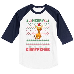 Funny Merry Giraffetmas Ugly Christmas Giraffe Funny Gift Baseball Sleeve Shirt