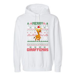 Funny Merry Giraffetmas Ugly Christmas Giraffe Funny Gift Garment-Dyed Fleece Hoodie