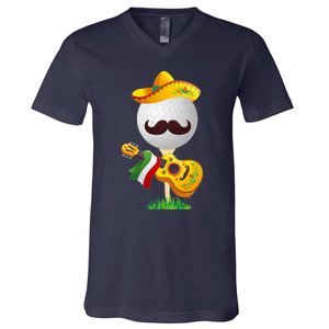 Funny Mexican Golf Ball Sombrero Guitar Cinco De Mayo V-Neck T-Shirt