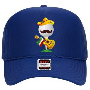 Funny Mexican Golf Ball Sombrero Guitar Cinco De Mayo High Crown Mesh Back Trucker Hat