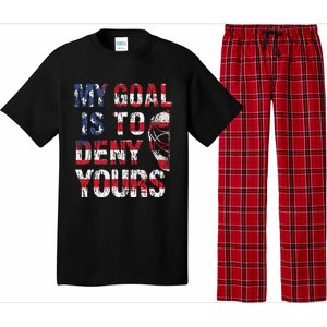 Funny My Goal Is To Deny Yours Hockey Goalie Ice Hockey (6) Pajama Set