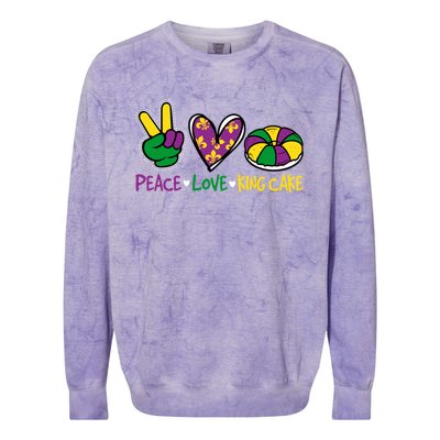 Funny Mardi Gras Festival Party Peace Love King Cake Gift Colorblast Crewneck Sweatshirt