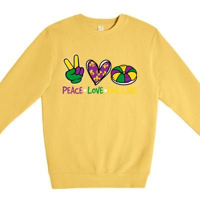 Funny Mardi Gras Festival Party Peace Love King Cake Gift Premium Crewneck Sweatshirt