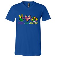 Funny Mardi Gras Festival Party Peace Love King Cake Gift V-Neck T-Shirt