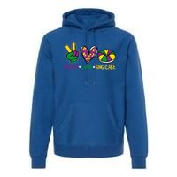 Funny Mardi Gras Festival Party Peace Love King Cake Gift Premium Hoodie