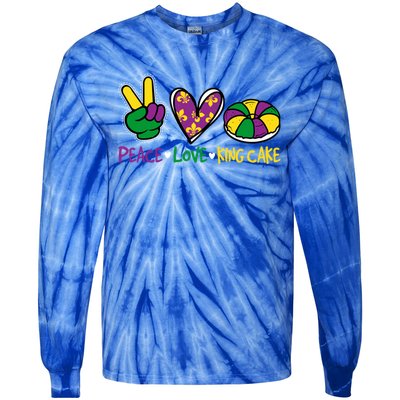 Funny Mardi Gras Festival Party Peace Love King Cake Gift Tie-Dye Long Sleeve Shirt