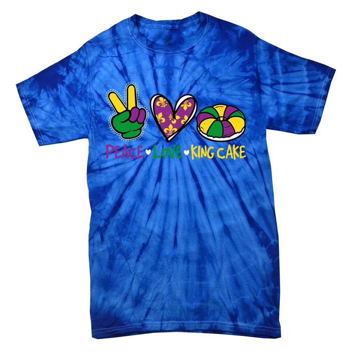 Funny Mardi Gras Festival Party Peace Love King Cake Gift Tie-Dye T-Shirt