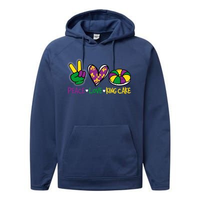 Funny Mardi Gras Festival Party Peace Love King Cake Gift Performance Fleece Hoodie