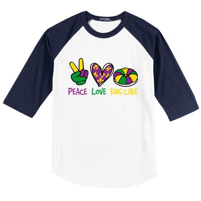 Funny Mardi Gras Festival Party Peace Love King Cake Gift Baseball Sleeve Shirt