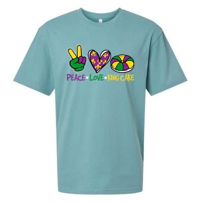 Funny Mardi Gras Festival Party Peace Love King Cake Gift Sueded Cloud Jersey T-Shirt