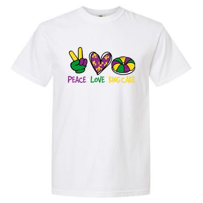 Funny Mardi Gras Festival Party Peace Love King Cake Gift Garment-Dyed Heavyweight T-Shirt