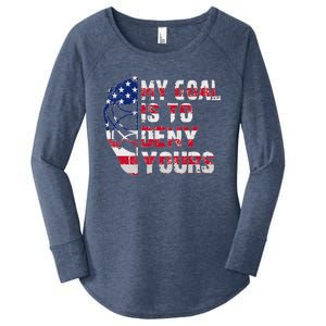 Funny My Goal Is To Deny Yours Hockey Goalie Ice Hockey Women's Perfect Tri Tunic Long Sleeve Shirt