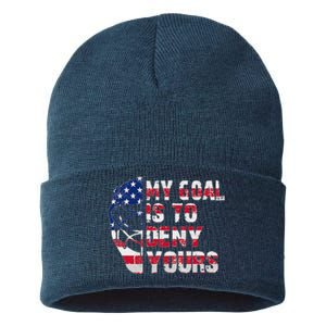 Funny My Goal Is To Deny Yours Hockey Goalie Ice Hockey Sustainable Knit Beanie