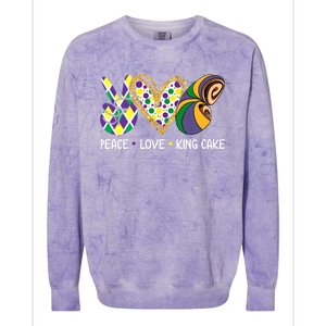 Funny Mardi Gras Festival Peace Love King Cake Party Gift Colorblast Crewneck Sweatshirt