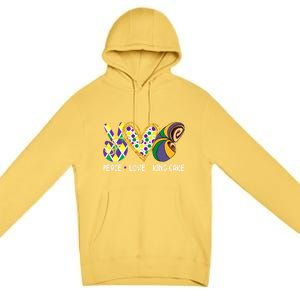 Funny Mardi Gras Festival Peace Love King Cake Party Gift Premium Pullover Hoodie