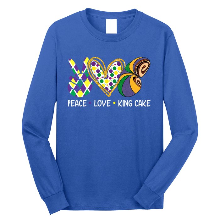 Funny Mardi Gras Festival Peace Love King Cake Party Gift Long Sleeve Shirt