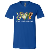 Funny Mardi Gras Festival Peace Love King Cake Party Gift V-Neck T-Shirt