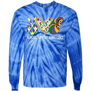 Funny Mardi Gras Festival Peace Love King Cake Party Gift Tie-Dye Long Sleeve Shirt