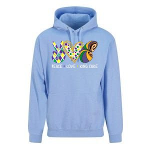 Funny Mardi Gras Festival Peace Love King Cake Party Gift Unisex Surf Hoodie