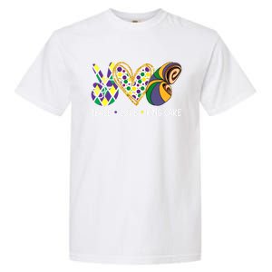 Funny Mardi Gras Festival Peace Love King Cake Party Gift Garment-Dyed Heavyweight T-Shirt