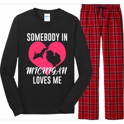 Funny Michigan Gift Somebody In Michigan Loves Me YOOPER Gift Long Sleeve Pajama Set