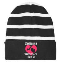 Funny Michigan Gift Somebody In Michigan Loves Me YOOPER Gift Striped Beanie with Solid Band