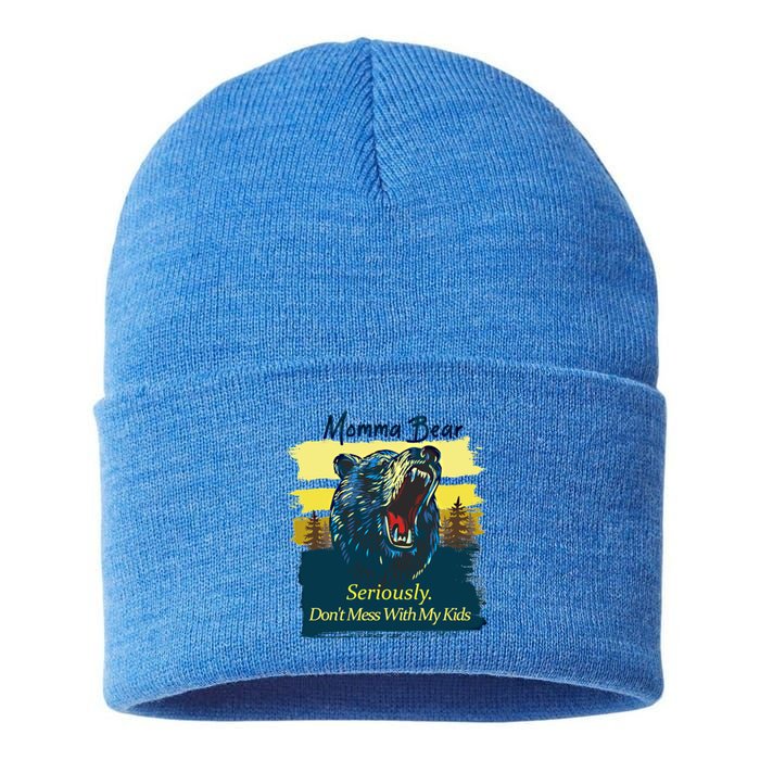 Funny Momma Grizzly Bear Attack Funny Gift Sustainable Knit Beanie