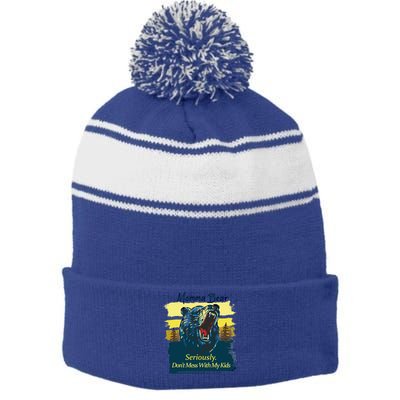 Funny Momma Grizzly Bear Attack Funny Gift Stripe Pom Pom Beanie