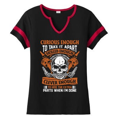 Funny Mechanic Gift Curious Skilled And Clever Car Fixing Funny Gift Ladies Halftime Notch Neck Tee