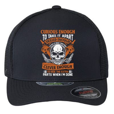 Funny Mechanic Gift Curious Skilled And Clever Car Fixing Funny Gift Flexfit Unipanel Trucker Cap