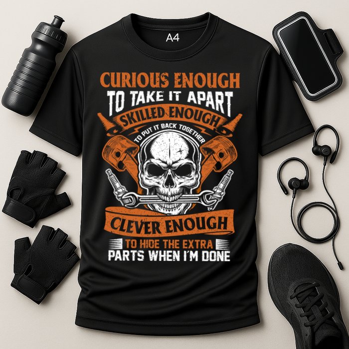 Funny Mechanic Gift Curious Skilled And Clever Car Fixing Funny Gift Cooling Performance Crew T-Shirt