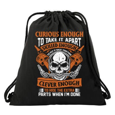 Funny Mechanic Gift Curious Skilled And Clever Car Fixing Funny Gift Drawstring Bag