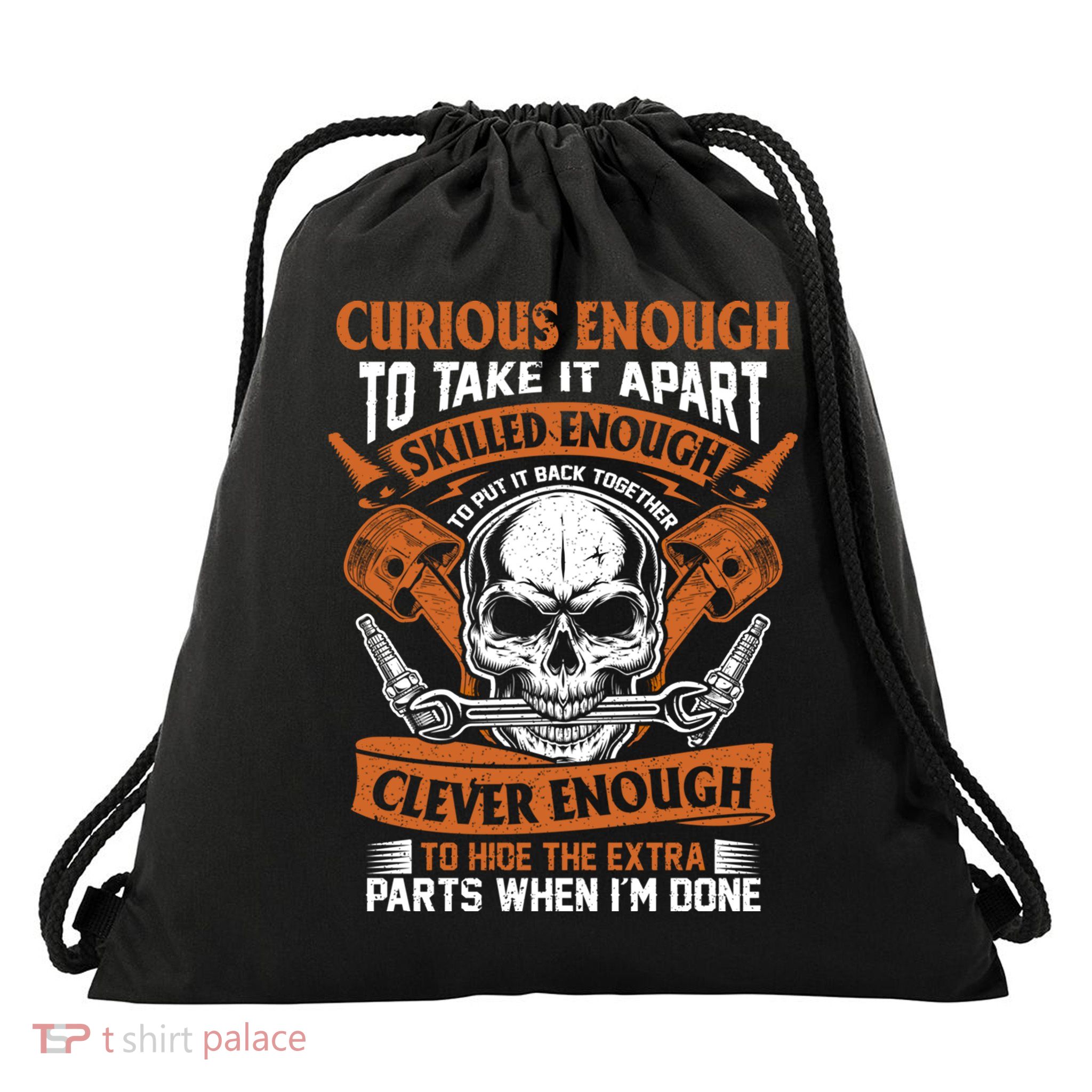 Funny Mechanic Gift Curious Skilled And Clever Car Fixing Funny Gift Drawstring Bag