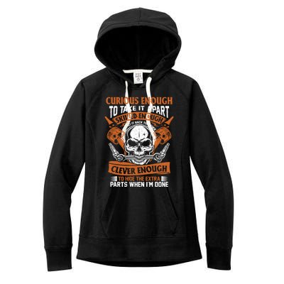 Funny Mechanic Gift Curious Skilled And Clever Car Fixing Funny Gift Women's Fleece Hoodie