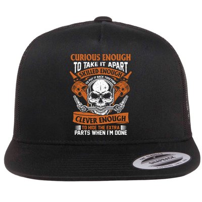 Funny Mechanic Gift Curious Skilled And Clever Car Fixing Funny Gift Flatbill Hat