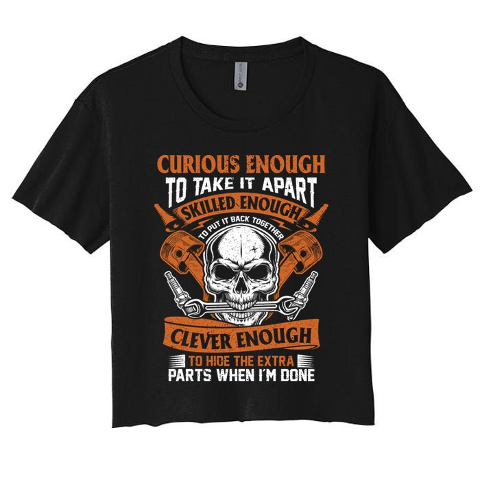 Funny Mechanic Gift Curious Skilled And Clever Car Fixing Funny Gift Women's Crop Top Tee