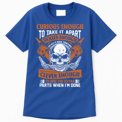 Funny Mechanic Gift Curious Skilled And Clever Car Fixing Funny Gift Tall T-Shirt