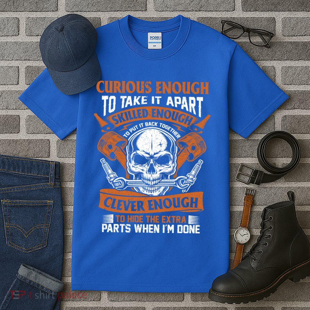 Funny Mechanic Gift Curious Skilled And Clever Car Fixing Funny Gift Tall T-Shirt