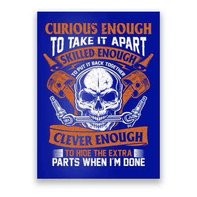 Funny Mechanic Gift Curious Skilled And Clever Car Fixing Funny Gift Poster