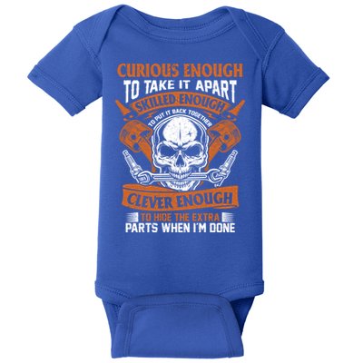 Funny Mechanic Gift Curious Skilled And Clever Car Fixing Funny Gift Baby Bodysuit