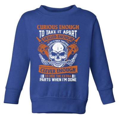 Funny Mechanic Gift Curious Skilled And Clever Car Fixing Funny Gift Toddler Sweatshirt