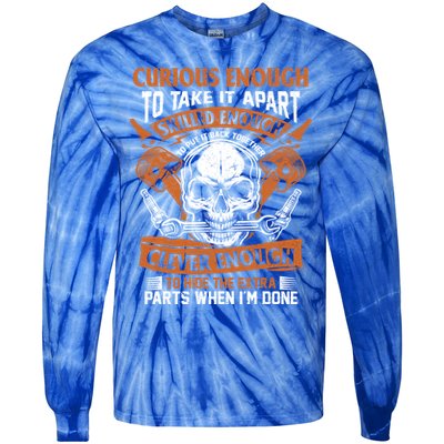 Funny Mechanic Gift Curious Skilled And Clever Car Fixing Funny Gift Tie-Dye Long Sleeve Shirt