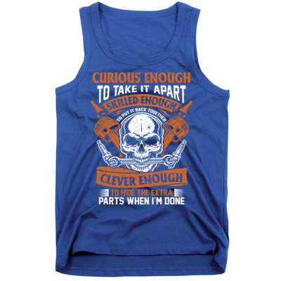 Funny Mechanic Gift Curious Skilled And Clever Car Fixing Funny Gift Tank Top