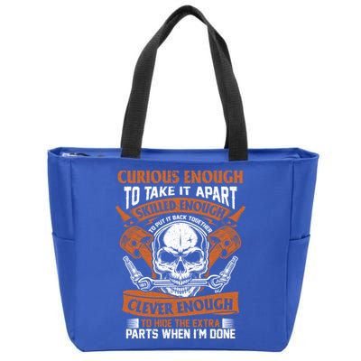 Funny Mechanic Gift Curious Skilled And Clever Car Fixing Funny Gift Zip Tote Bag
