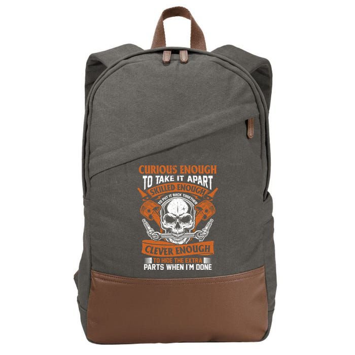 Funny Mechanic Gift Curious Skilled And Clever Car Fixing Funny Gift Cotton Canvas Backpack
