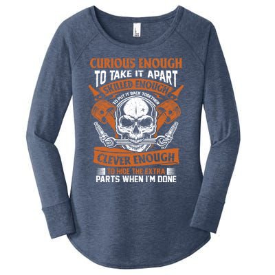 Funny Mechanic Gift Curious Skilled And Clever Car Fixing Funny Gift Women's Perfect Tri Tunic Long Sleeve Shirt